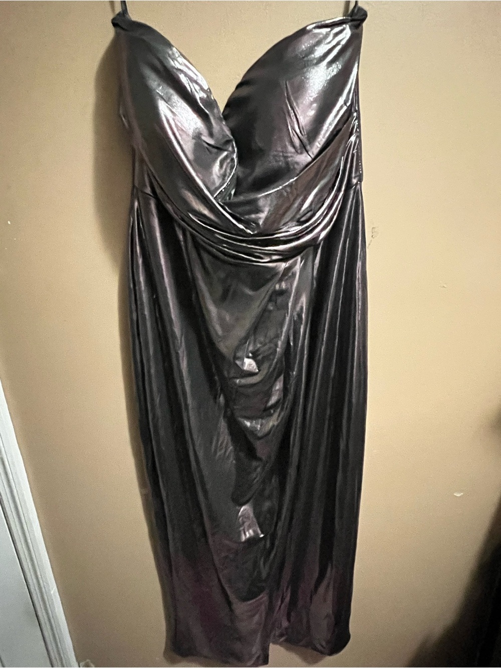 Strapless Metallic Black Evening Dress. M9